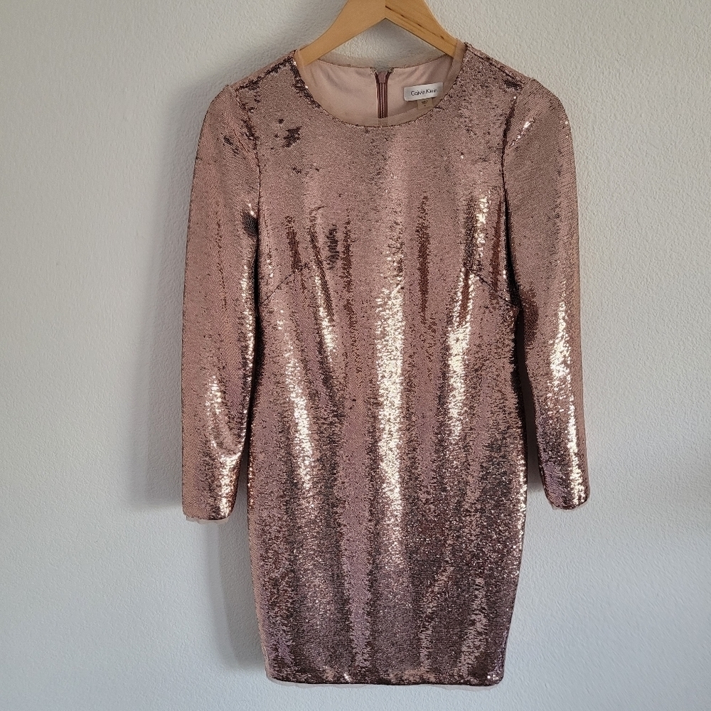Calvin klein metallic rose gold sequin formal midi dress - Picture 12 of 15